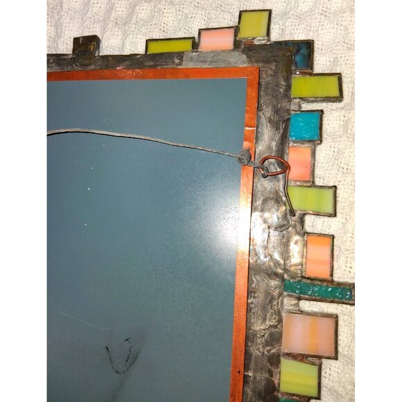 Handcrafted Stained Glass Mosaic Wall Mirror Mcm Handforged Atomic Retro - Picture 10 of 12